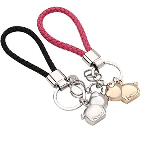 Couple keychain,Car Keychain,Flexible Cable Key Ring Key Chain Valentine's Day Gifts (BV Braided Rope Pig,Gold and Silver)