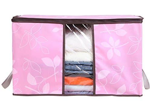Zebratown Quilt Cloth Blanket Pillow Fabric Storage Organizer Container Bag Transparent Window Bamboo Charcoal Box Underbed Closet Case Folding Plaid Non-woven (Pink)