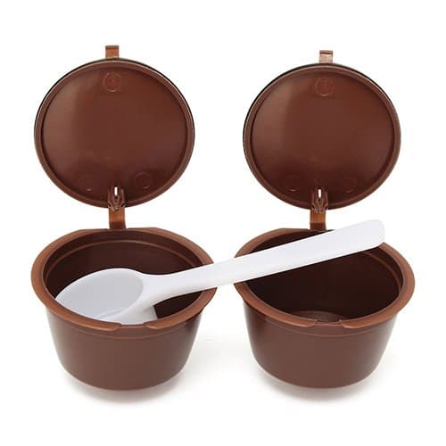 Dandeliondeme 2 x Refillable Coffee Capsules for Reusable Brewers Refill Cup Filter Mesh Holder with Plastic Spoon