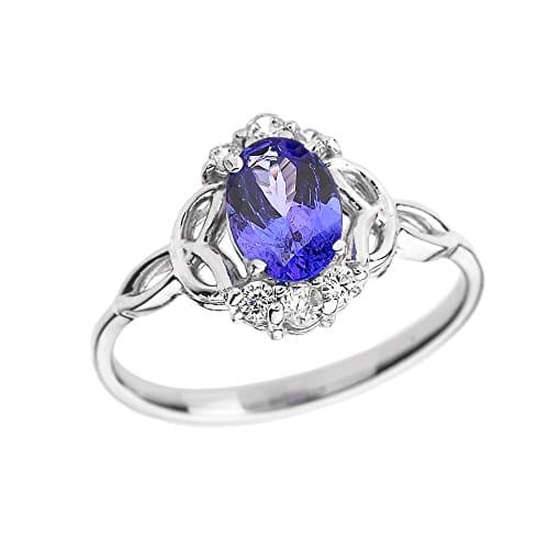 Tanzanite and Diamond 14k White Gold Trinity Knot Proposal Ring(Size 7)