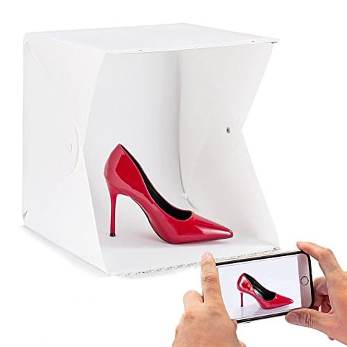 Photo Light Box with Two LED Light Strip Photographing Shooting Tent [13x13x12 inch] with Two Backdrops Included Folding Photo Studio Kit Box