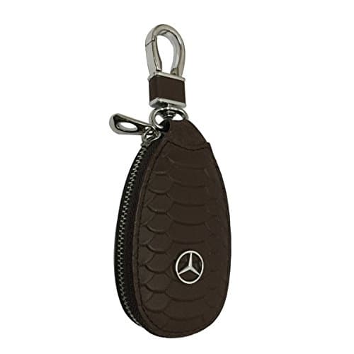 Alaga New 1pcs Brown Leather Eye Drop Shape Car Key Wallet Zipper Case Keychain Coin Holder Metal Hook Bag Collection for Mercedes Car Vehicle Auto Lover