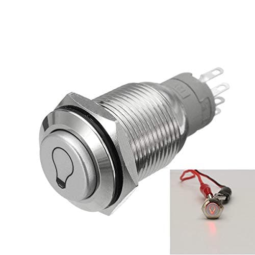 12V 16mm Car Boat Wedge Dome Light Bulb Red LED Switch Metal Push Button ON/Off Switches