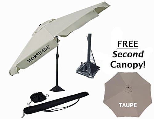 MORSHADE MS180BCH Portable Heavy Duty Telescoping Beach Umbrella, Wind Resistant with Base Sand Anchor, 9', IVORY Top plus FREE Second Taupe Umbrella Top