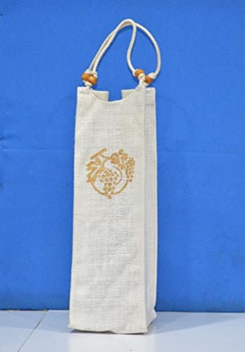 Single Bottle Natural Jute Wine Bag (White)