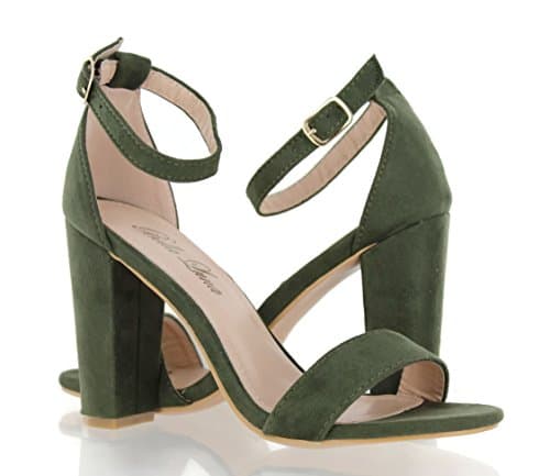 Urban Heel Women's Chunky Heel Sandals Adjustable Ankle Strap - Premier Dream Comfort Open Toe Chunk Heel Pair - Strappy Formal, Wedding, Party Shoes,Olive Suede,7.5 B(M) US