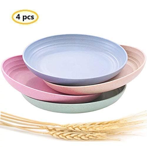 4 Pack Lightweight Wheat Straw Plates-Degradable Lightweight Wheat Straw Plates 7.8' Unbreakable Dinner Plates, Dishwasher & Microwave Safe, BPA Free
