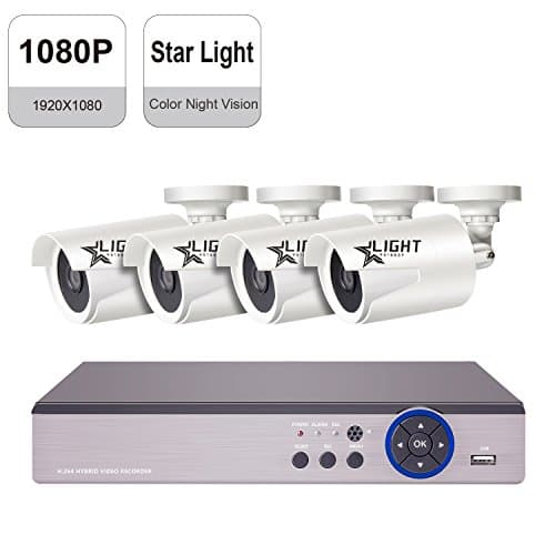 IHOMEGUARD 4 Channel HD 1080P Security Camera System with 4x HD 1080P 2.0 MP Weatherproof 2000TVL Outdoor StarLight SONY Sensor Color Night Vision Camera