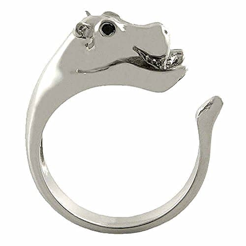 Enhanced Hippo Animal Wrap Ring White Gold-plated Shiny Silver Tone- Size 5
