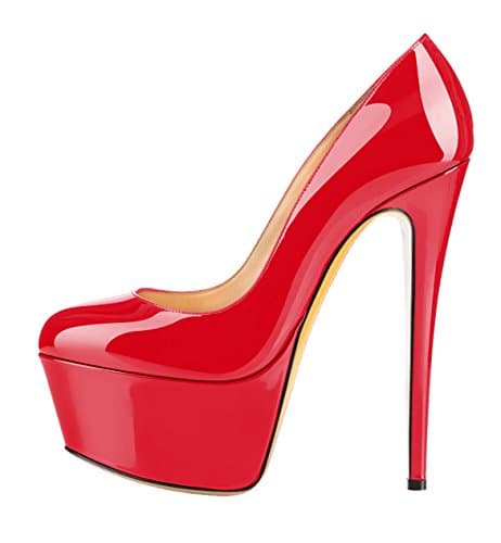 fast charm Womens Round Toe Waterproof Platform Large Size Stiletto High Heels Shoes Red Pumps US9