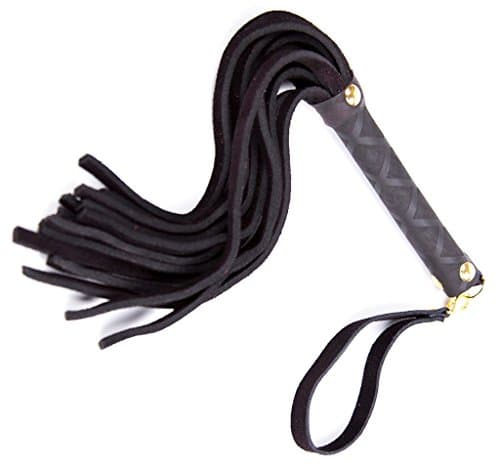 Kiko Pets Premium Quality Black Leather Flogger, 16 Genuine Soft Leather Tails 6" Long, Black Suede Handle Grip 5" Wrapped in Leather, Premium Horse Riding Flogger
