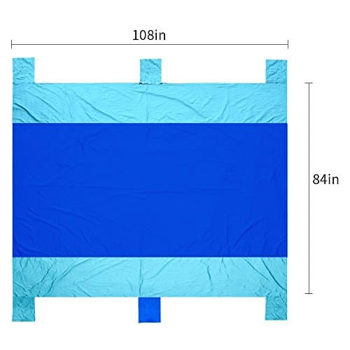 Koolsupply Compact Beach Blanket / Picnic Blanket - 7.8’ X 9.3’ 20% Bigger Than Other Blankets. Made By Strong Parachute Nylon With Sand Anchors &amp; Valuables Pocket (Parachute Nylon - Blue &amp; RoyalBlue)