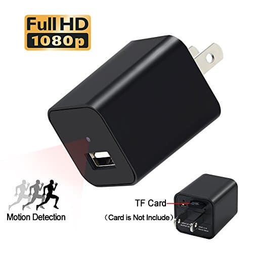 【UPGRADED】Charger Camera Adapter, EOVAS USB Wall Charger Camera Hidden-Spy Camera Small Nanny Cam Removable External Memory Card Support Motion Detection for Home/Office/Hotel Etc.