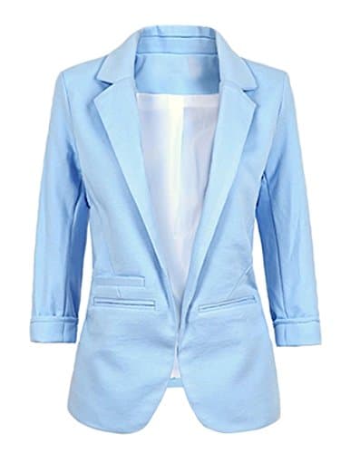 Jenni Cho Women's Casual 3/4 Sleeve Open Front Candy Color Boyfriend Blazer Blue