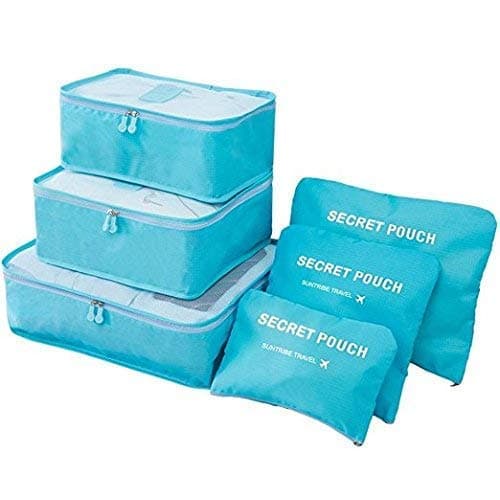 SEERVI Multi-functional Storage Travel Bag with Packing Cubes Laundry Bag and Compression Pouches (Colour May Vary) - Pack of 6
