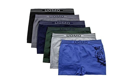 BINIHUANG Mens Underwear 6 Pack Nylon Stretchable Compression Boxer Brief - Tiger