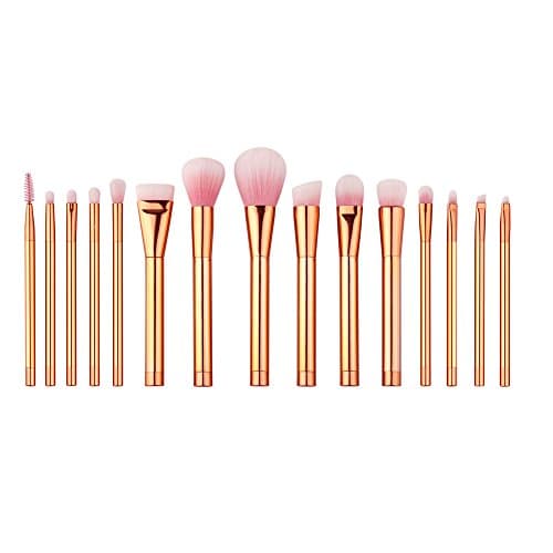 Makeup Brushes Kit, Kazora 15pcs Cosmetic Brush Full Set for Eyeshadow Eyeliner Foundation Blush Concealer + 2pcs Makeup Brush Cleaner Egg (15pcs, Gold)