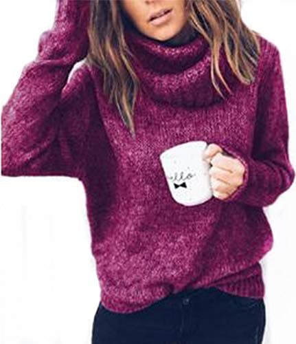 Ylansea Women's Casual Sweater Turtleneck Solid Color Long Sleeve Pullover Knit Sweater