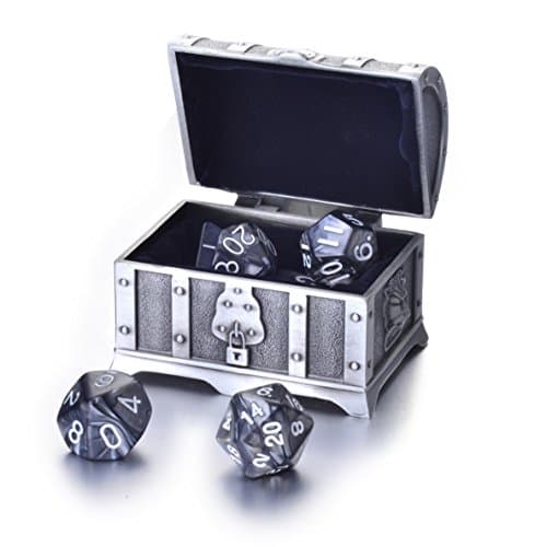 Polyhedral Dice 7-Die Set w/ Treasure Chest (Smokey Black &amp; Gray)