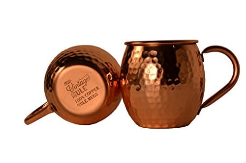 Solid Copper Moscow Mule Mugs Set of 2 - The Vintage Mule | Perfect for Kentucky or Moscow Mules - 16 ounces, No Lining, Original Hammered Finish, 100% Pure Copper, Premium Copper Handle