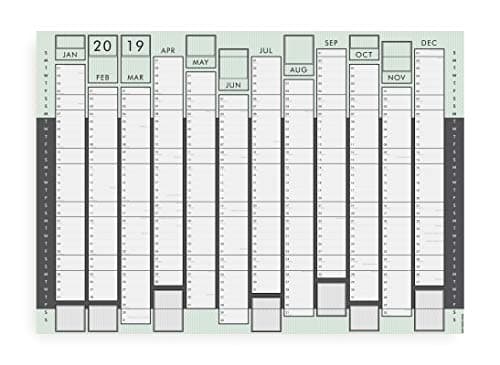 Utility (Grey/Green) 2019 Wall Planner A1 or A2 Non-Laminated (A2 Blank Planner)