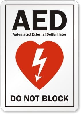 AED Automated External Defibrillator Do Not Block (with heart symbol, HDPE Plastic Sign, 14" x 10"