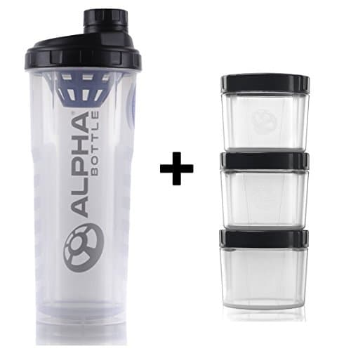 Alpha Bottle 750ml - 1L Protein Shaker and Alpha Supplement Storage Pods (Pack of 3) (Clear Black 1L)
