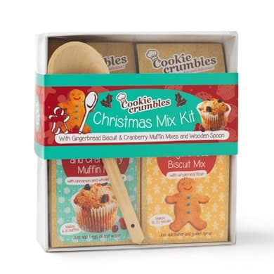 Cookie Crumbles, Christmas Mix Kit, Gift Box Contains Fabulous Gingerbread Biscuit Mix And White Chocolate And Cranberry Muffin Mix With Wooden Spoons, Gift For Children, Parties, And Events, 225g
