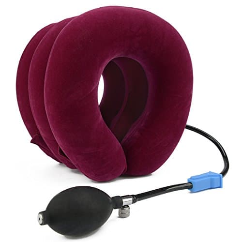 Neck Traction Device Instant Relief for Chronic Neck Shoulder Back Pain, Alleviate Spine Compression and Pinched Nerve , Inflatable &amp; Adjustable &amp; Soft (M, Red)