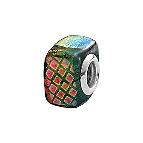 Zable Beads Sterling Silver Square Dichroic Multi-Color Glass Bead