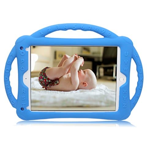 New iPad 9.7 Inch 2017 / iPad Air 2 / iPad Air Case,QHWLKJ Kids Shockproof Silicone Handle Stand Case Cover for Apple New iPad 9.7" 2017 Model, iPad Air 2, iPad Air (blue)