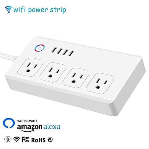 FX Treasures Multi Outlet WiFi Power Strip Surge Protector,5-Feet 4-Outlet 4 USB,Remote Control via Smart Phone,work with Alexa,smart phone remote control,Work with Alexa