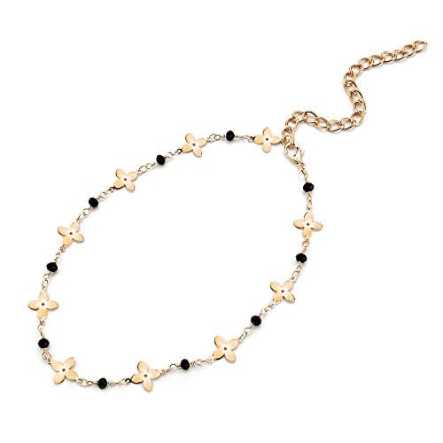 Gold Silver Choker Necklace Flower Metal Withe Choker Necklace Adjustable Chokers Necklace for Women (Flower Gold Choker)