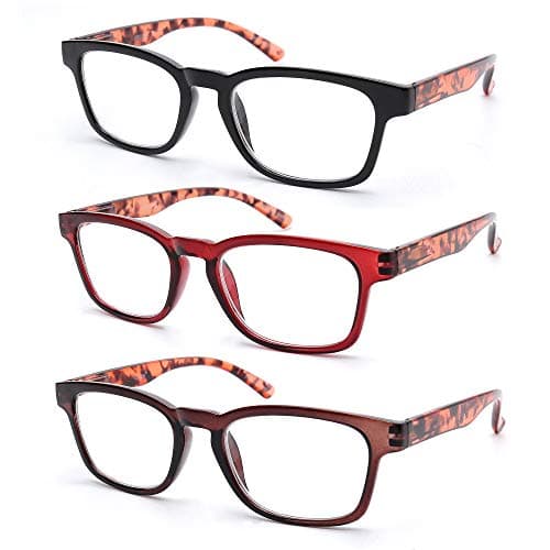 VECIEN 3 Pack Spring Hinge Vintage Reading Glasses,Ultra-Clear Lens,Square Frame for Men Women Readers