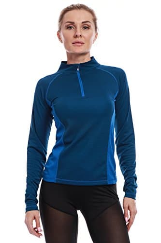 Women's Workout Track Jacket Half Zipper Pullover Long Sleeve Yoga Running Shirt With Thumb Hole - Blue, M