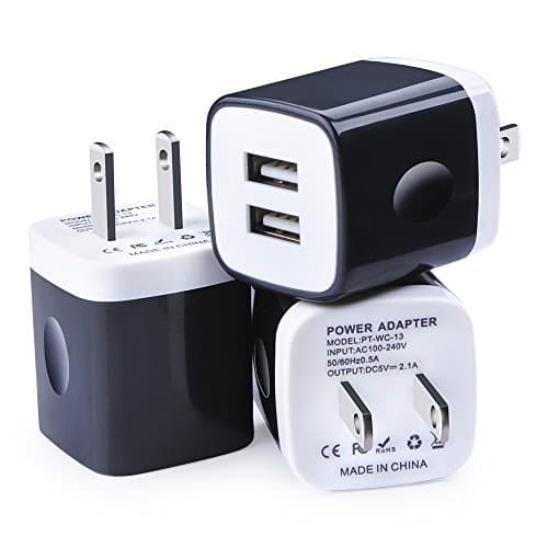 Wall Charger, Kakaly 3-Pack 2.1Amp USB Wall Adapter Dual Port Quick Charger Cube for any iOS or Android Devices: iPhone, iPad Samsung and More.Charger Base,Charger Brick ,Charger Blocks, USB Brick
