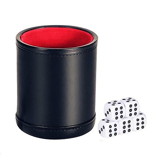 Dice Cup with 5 Dices, Bagent PU Leather Felt Lined Professional Mini Dice Shaker Cup Set for Yahtzee / Craps / Backgammon or other Dice Games (RR-08)