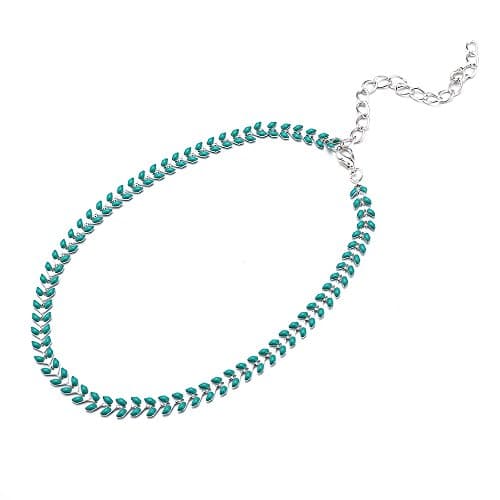 Gold Silver Choker Necklace Flower Metal Withe Choker Necklace Adjustable Chokers Necklace for Women (Green leaf)