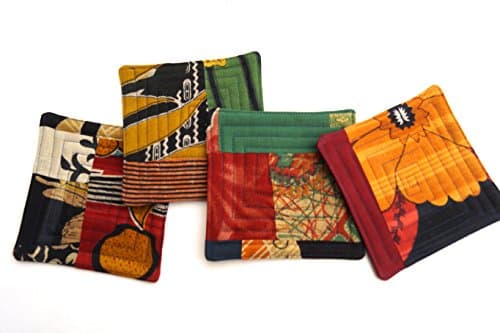 Colorful Quilted Patchwork Coasters Set in Sari Fabric Scraps