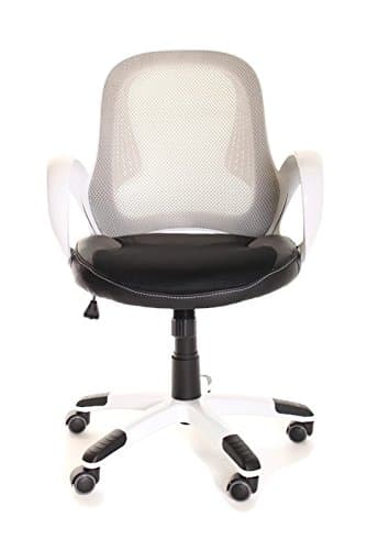 TimeOffice Ergonomic Low Back Adjustable Height Chair, Black Mesh Leather Swivel Task Chair with Arms &amp; Upholstered Seat - Grey/White