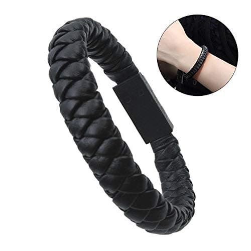 USB Cable Bracelet, Wristband USB Type C Cable Fast Charging Data Line, Wearable Leather Braided Bracelet Data(for Type C,Black)