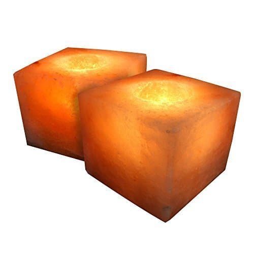 Pack of 2 Natural Himalayan Cube Shaped Salt Tealight Candle Holder Air Purifier &amp; Ionizer