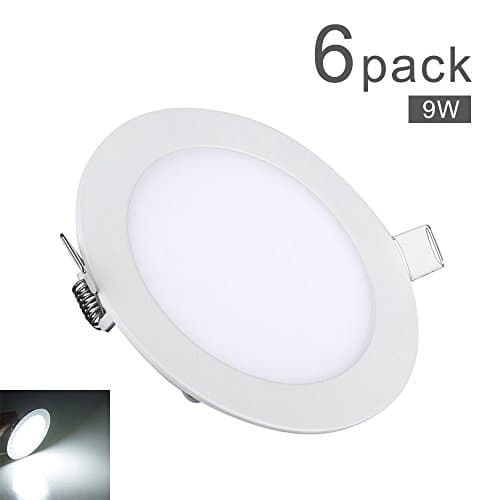 6Pack RCLITE 9W 110V Non-Dimmable Round Cool White(6000-6500K) Super Bright Ultra-thin LED Panel Lamp Ceiling Light Lamps,600lm, Ac85-265v, Recessed Flat Down Light with LED Driver (9 Watts) (6-Pack)