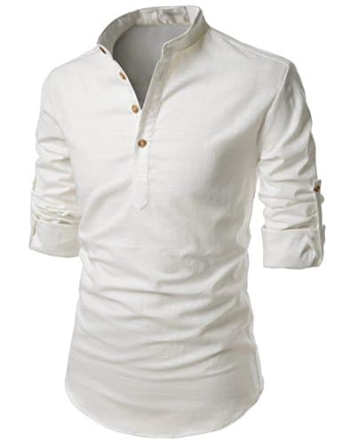 TheLees Transform Roll-Up Sleeve Mandarin Henley Neck Linen Shirts