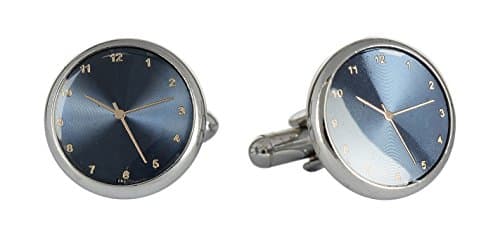 Clock Watch Style Silver and Blue Metal Cufflinks for Men (5020)