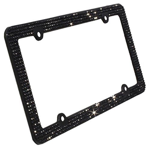 TASIRO 2 Pack 8 Row Pure Handmade Bling Bling Rhinestones Aluminum Metal License Plate Frame Bonus 8 Matching Screw&Caps (Black)