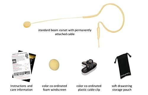 BE4Sc-SH Cream Earset Headset Microphone with 4.2" Standard boom suit Shure, Carvin &amp; Line6 Bodypack Transmitters - single ear hook - lightweight - Cream - TA4F mini 4 pin XLR plug - 1 Year Warranty