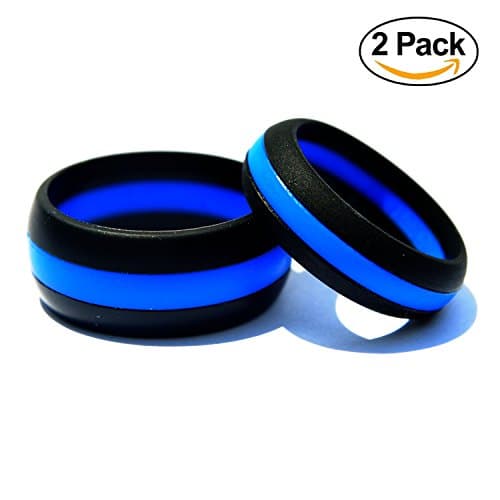 Thin Blue Line Silicone Wedding Ring His &amp; Hers Set - 2 Pack Thin Blue Line Rubber Wedding Band Set - ( Blue Line , Red Line , Camo )