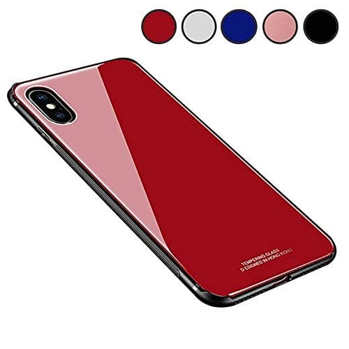 Chengming Compatible with iPhone7/8 Plus Tempered Glass Case,Toughened Glass Back Cover + TPU Frame Hybrid Case Slim Case Anti-Scratch Anti-Drop (Red, iPhone7 Plus/iPhone8 Plus)