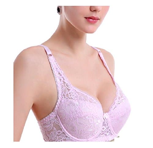 Herina, Sexy Lace Plus Size Bra Push Up, Big Size 3/4 Cup Underwire intimates push up bra ladies lingerie lace transparent. (38B, Pink)